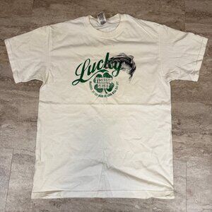 Lucky Shamrock Fish Graphic T-Shirt Men’s Medium White Irish St Patrick Tee